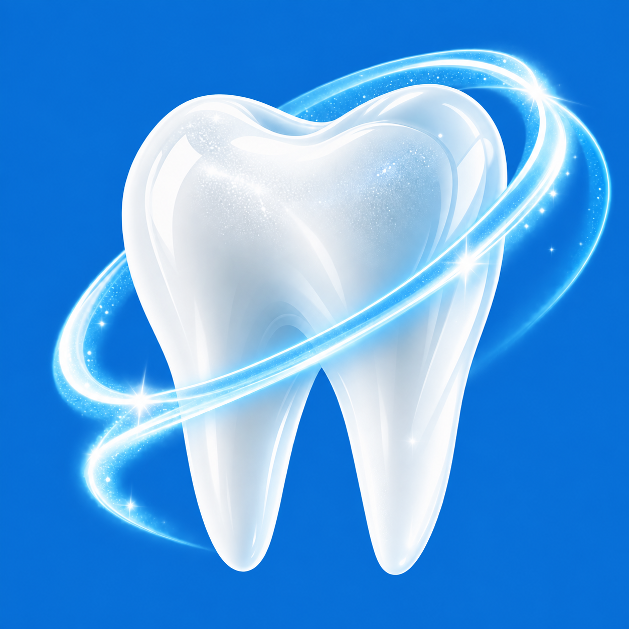 3D tooth logo with blue light trails